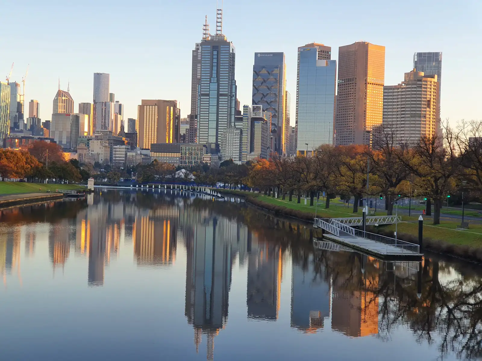 The Melbourne city skyline reflected in the Yarra River